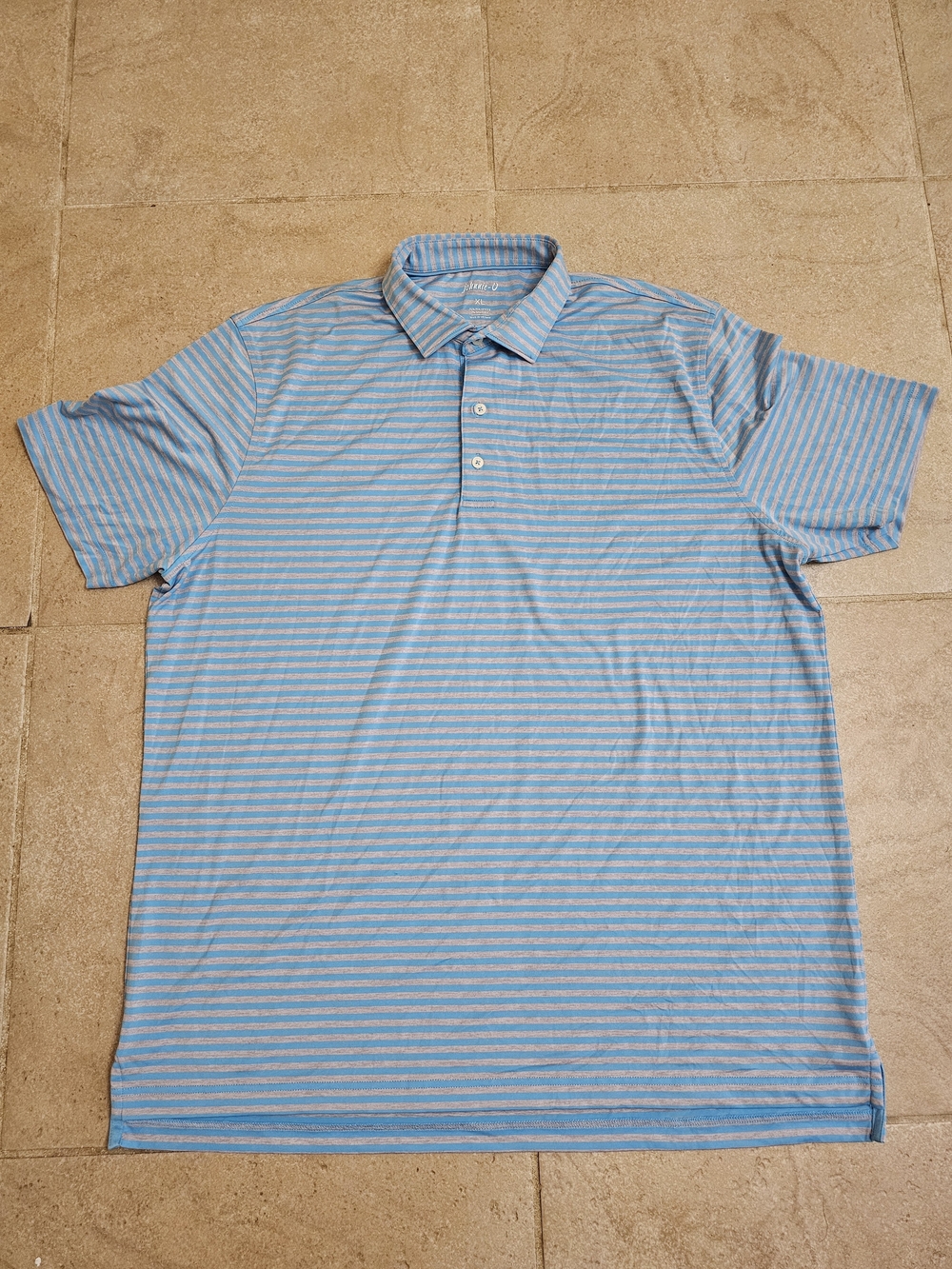 Johnnie-O Men's XL Blue Gray Striped Performance Golf Polo Shirt Stretch